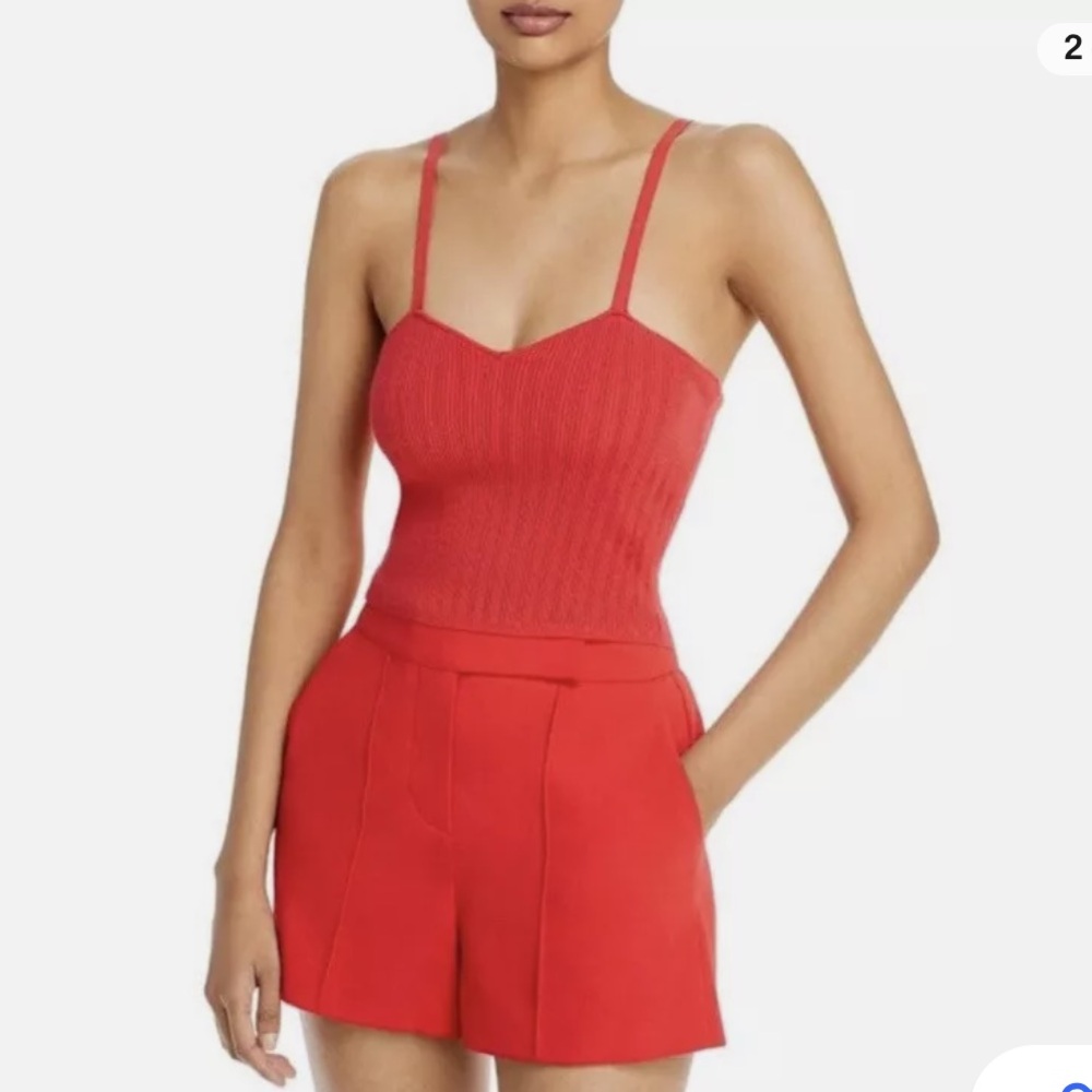 Alice + Olivia Lauretta Cami Knit Tank Top In Bright Poppy (red) Size Medium - Picture 8 of 16